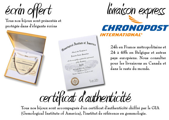 écrin, certificat et livraison express pour votre bijou en perles écrin, certificat d'authenticité et livraison