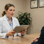 Médecin femme en consultation avec une patiente dans une clinique privée moderne