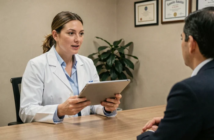 Médecin femme en consultation avec une patiente dans une clinique privée moderne