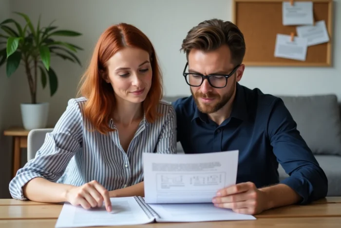 Couple examinant ensemble des documents de demande de logement social à domicile pour optimiser leur dossier via Syplo