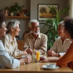 Famille multigénérationnelle réunie dans un appartement parisien, illustration de la vie familiale de personnalités médiatiques françaises d'origine antillaise