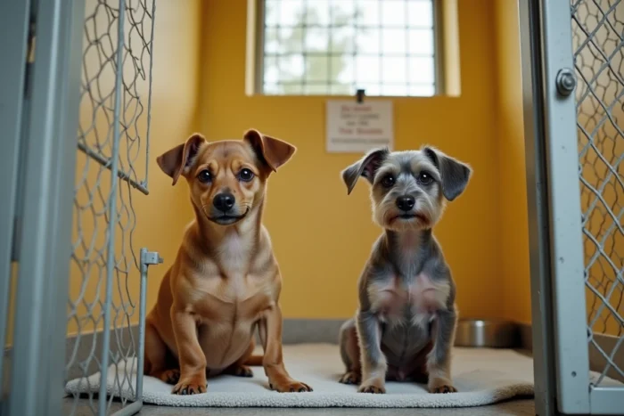 Deux petits chiens à adopter dans un chenil d'une association près de Langon en Gironde