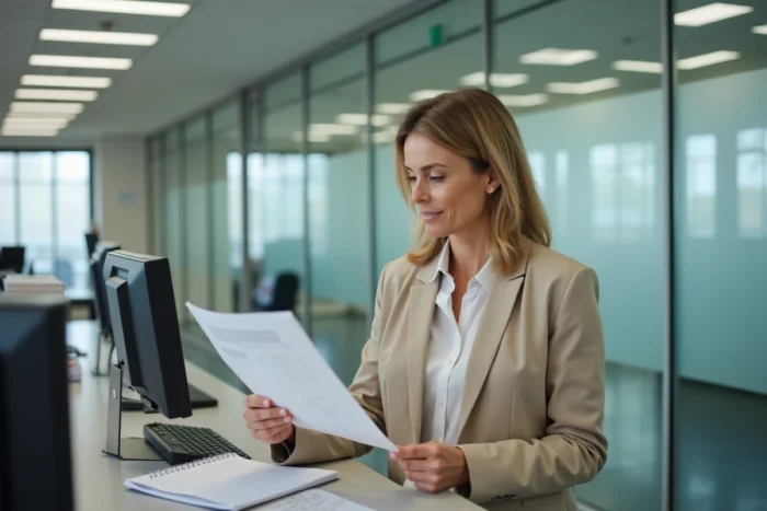 Femme déposant des documents pour régulariser une immatriculation suspendue en préfecture