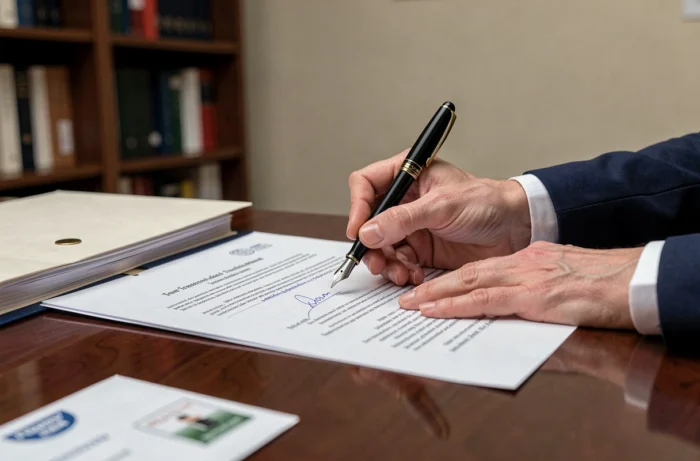 Signature du contrat de cession d'une pharmacie par une pharmacienne lors de la finalisation du transfert