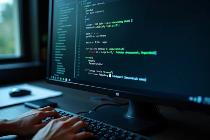 Écran d'ordinateur affichant un terminal PowerShell Windows 10 avec des commandes liées au dossier ESD et à la récupération système